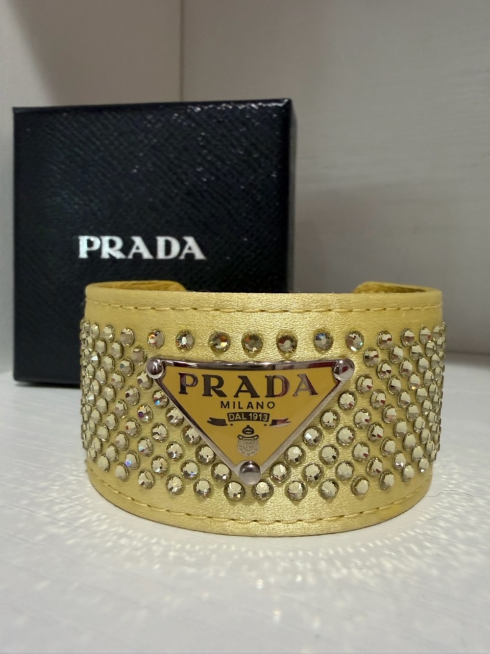 💛Prada Yellow Crystal Cuff with Logo Plaque✨ - Picture 3 of 8